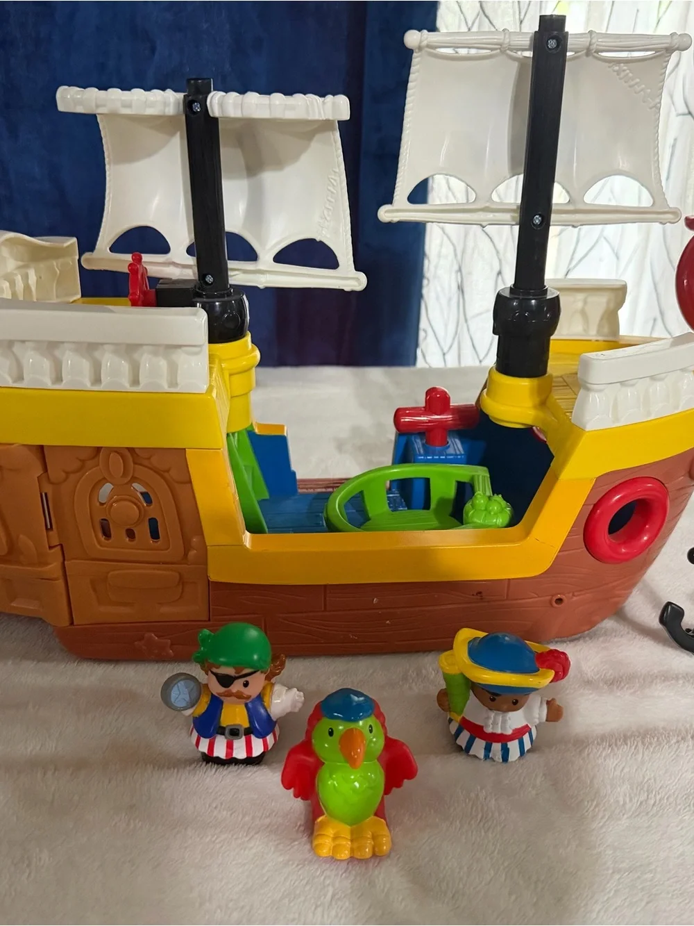 Kids Pirate Ship Playset with Yellow Hull and White Sails